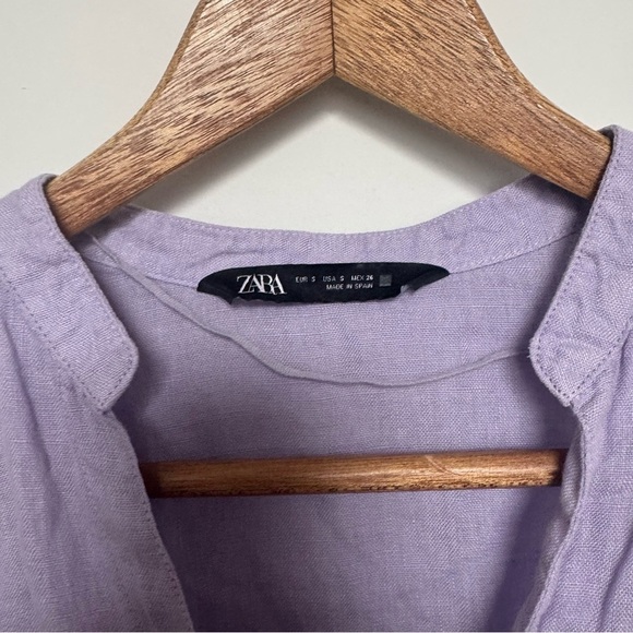 Zara Lavender 100% Linen Blouse boho beachy summer S - Picture 3 of 6